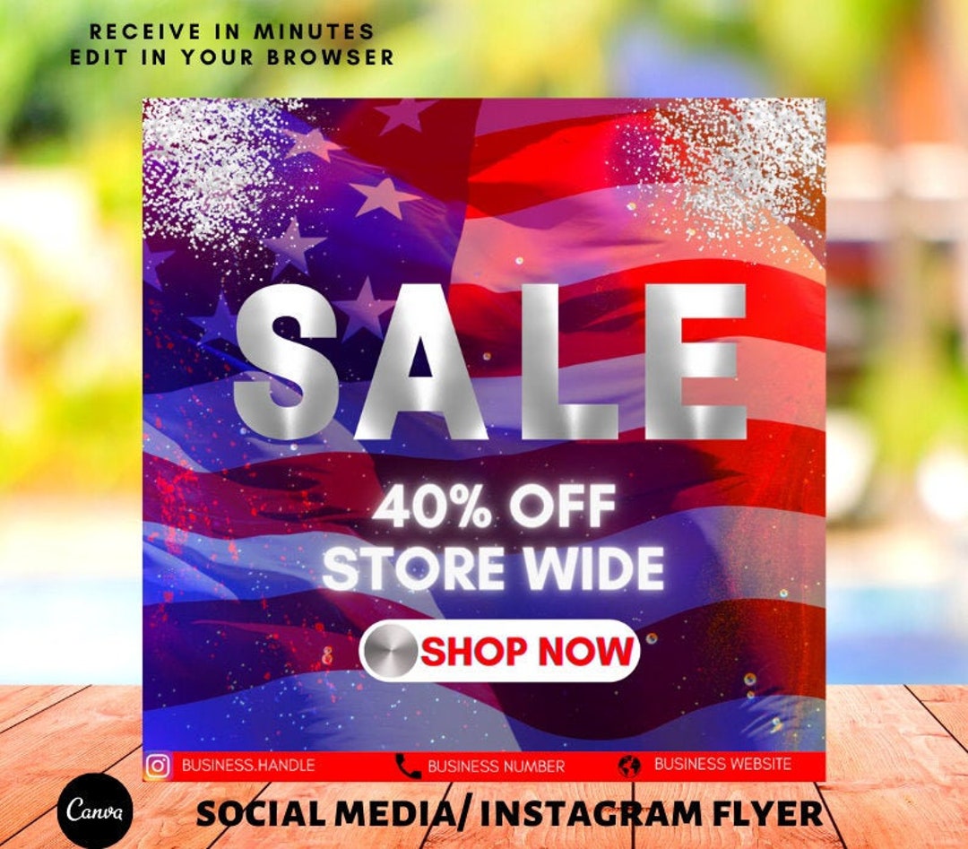 Memorial Day Sale Flyer Template Social Media Independence Etsy
