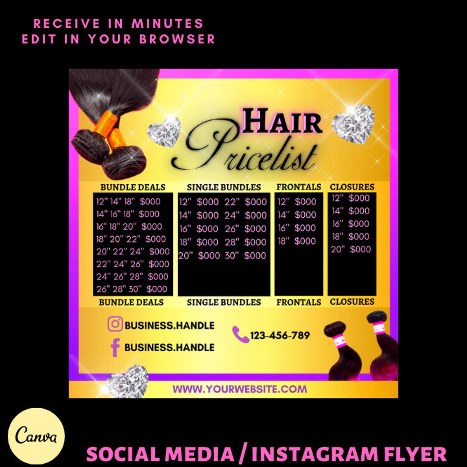 Diy Hair Price List Template Social Media Hair Pricelist Etsy
