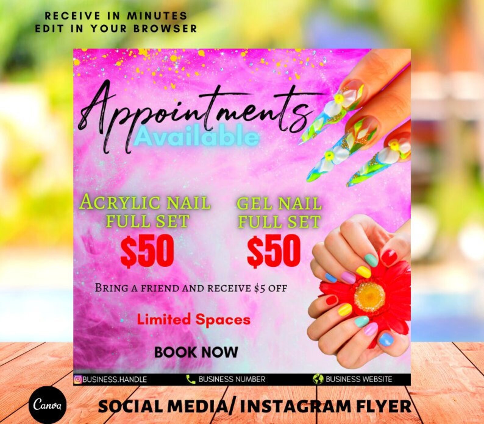 Nail Appointment Flyer Diy Nail Tech Flyer Pink Editable Etsy