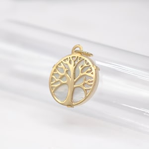 14 karat yellow gold tree of life charm with mother of pearl