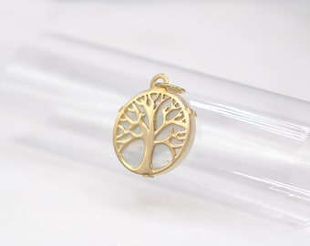 14 karat yellow gold tree of life charm with mother of pearl