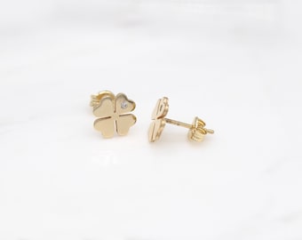 14 karat yellow gold small size CZ clover stud earrings