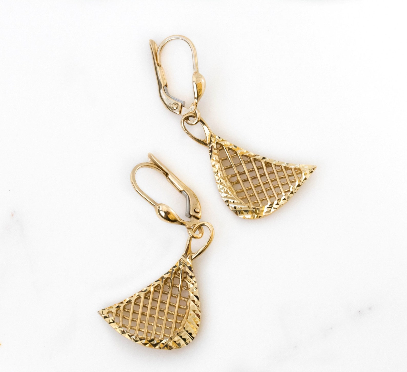 14 karat yellow gold mesh drop earrings Etsy