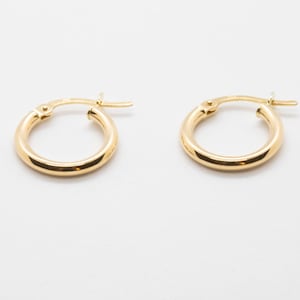 14 karat yellow gold 2mmX10mm round hoop earrings