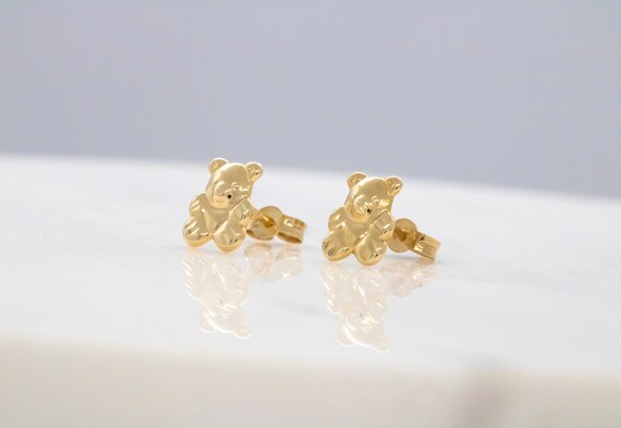14 Karat Yellow Gold Baby Teddy Bear Stud Earrings - Etsy