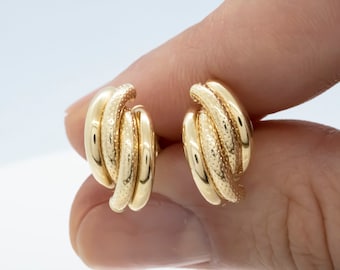 14 karat yellow gold textured double row stud earrings