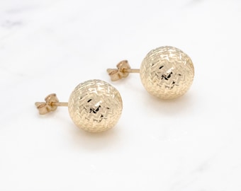 14 karat yellow gold diamond cut 10mm ball stud earrings