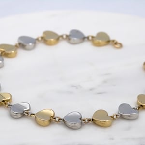 14 karat yellow white gold heart bracelet