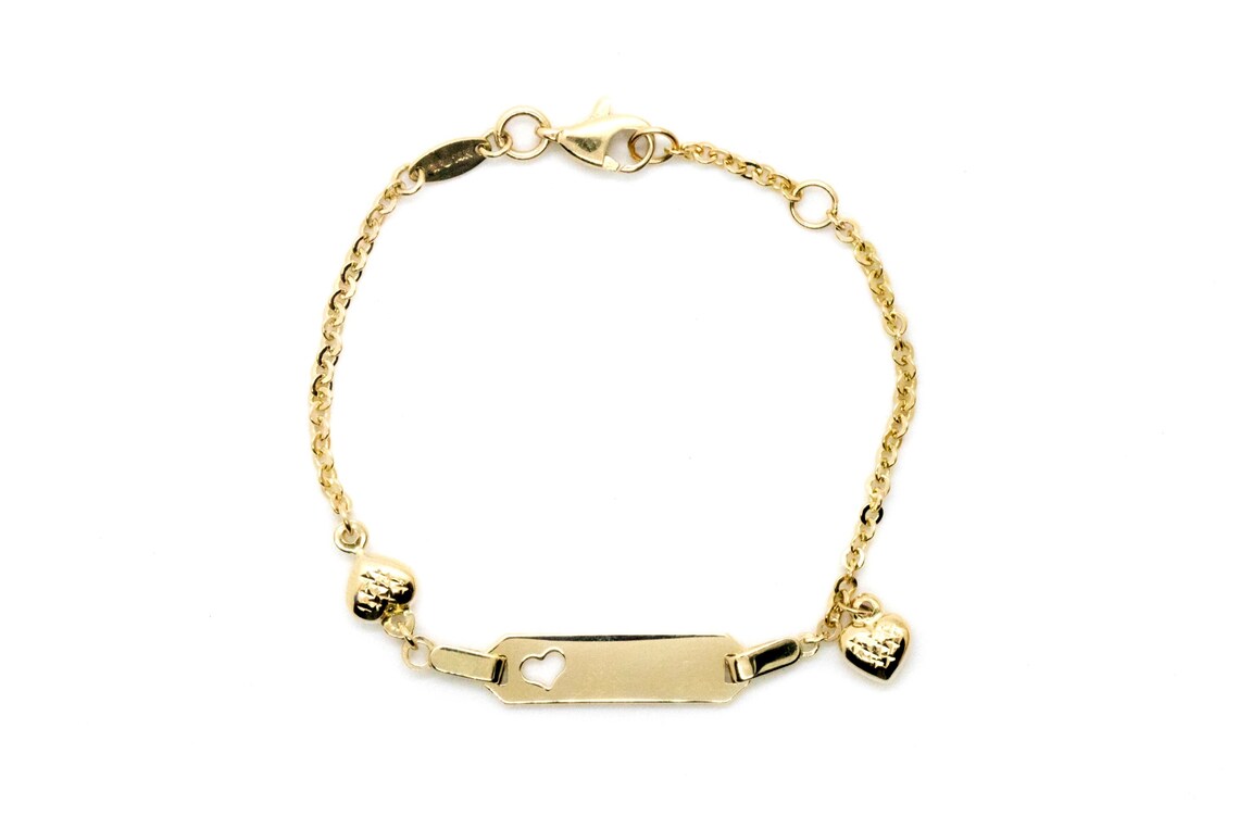 14 Karat Yellow Gold Heart Baby ID Bracelet With Dangling Etsy