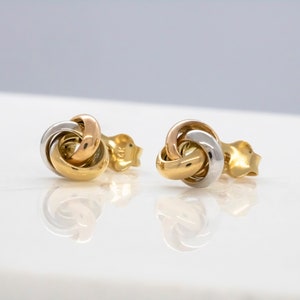 14 karat tricolor love knot stud earrings