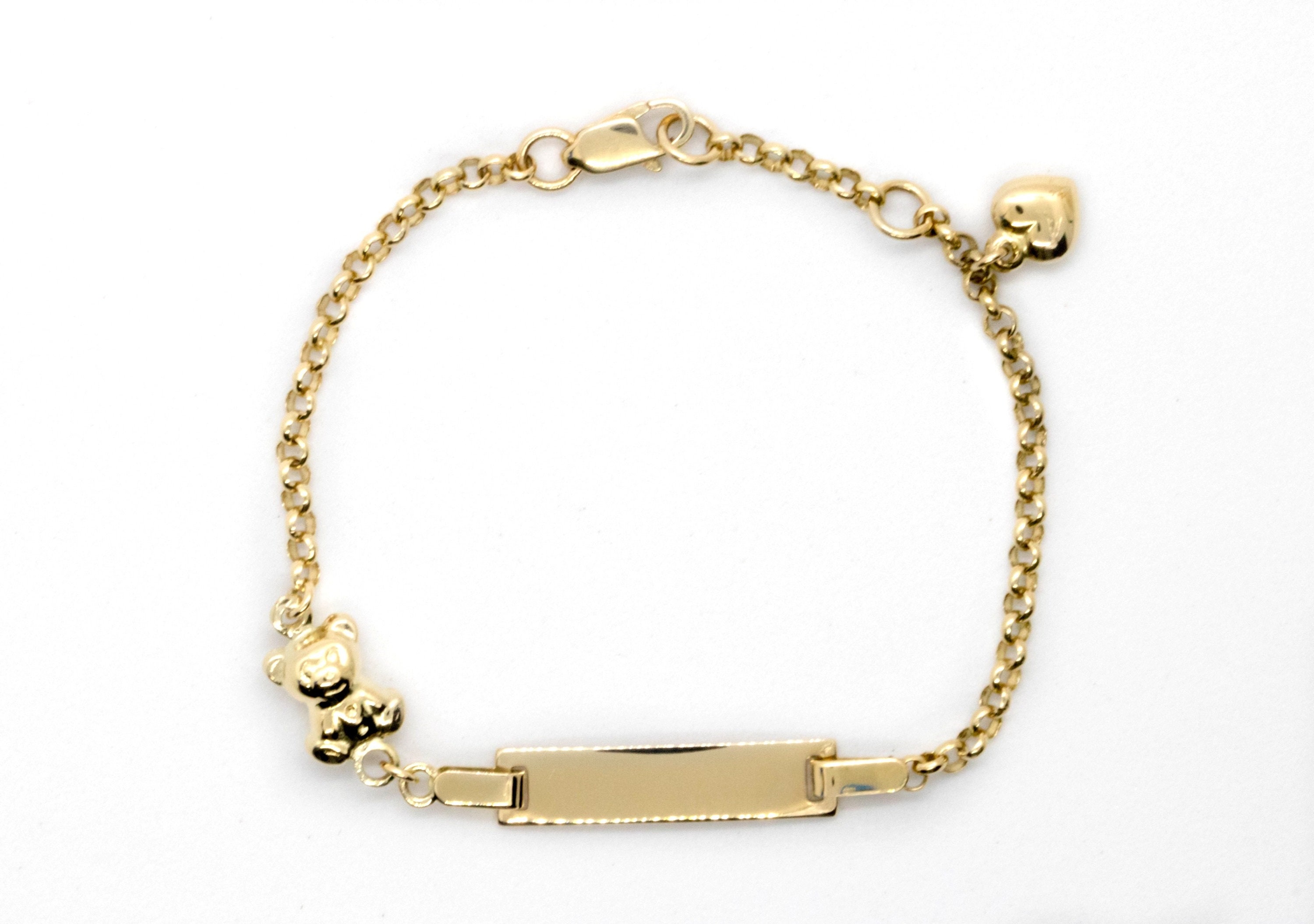 14 karat yellow gold baby ID bracelet with Teddy Bear and Etsy