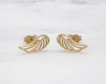 14 karat yellow gold angel wing stud earrings