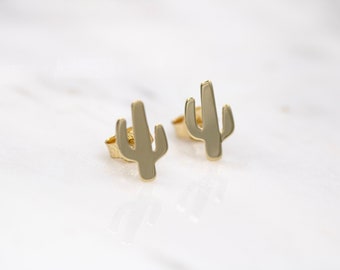 boucles d'oreilles clous cactus en or jaune 14 carats