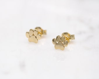14 Karat Gelbgold Hundepfoten Ohrstecker