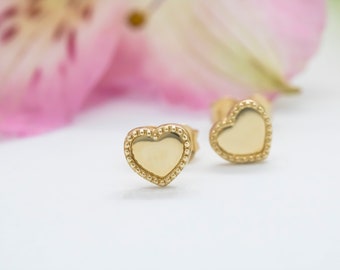 14 karat yellow gold heart baby stud earrings