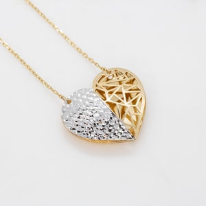 14 karaat geelwitgouden diamantgeslepen hartketting