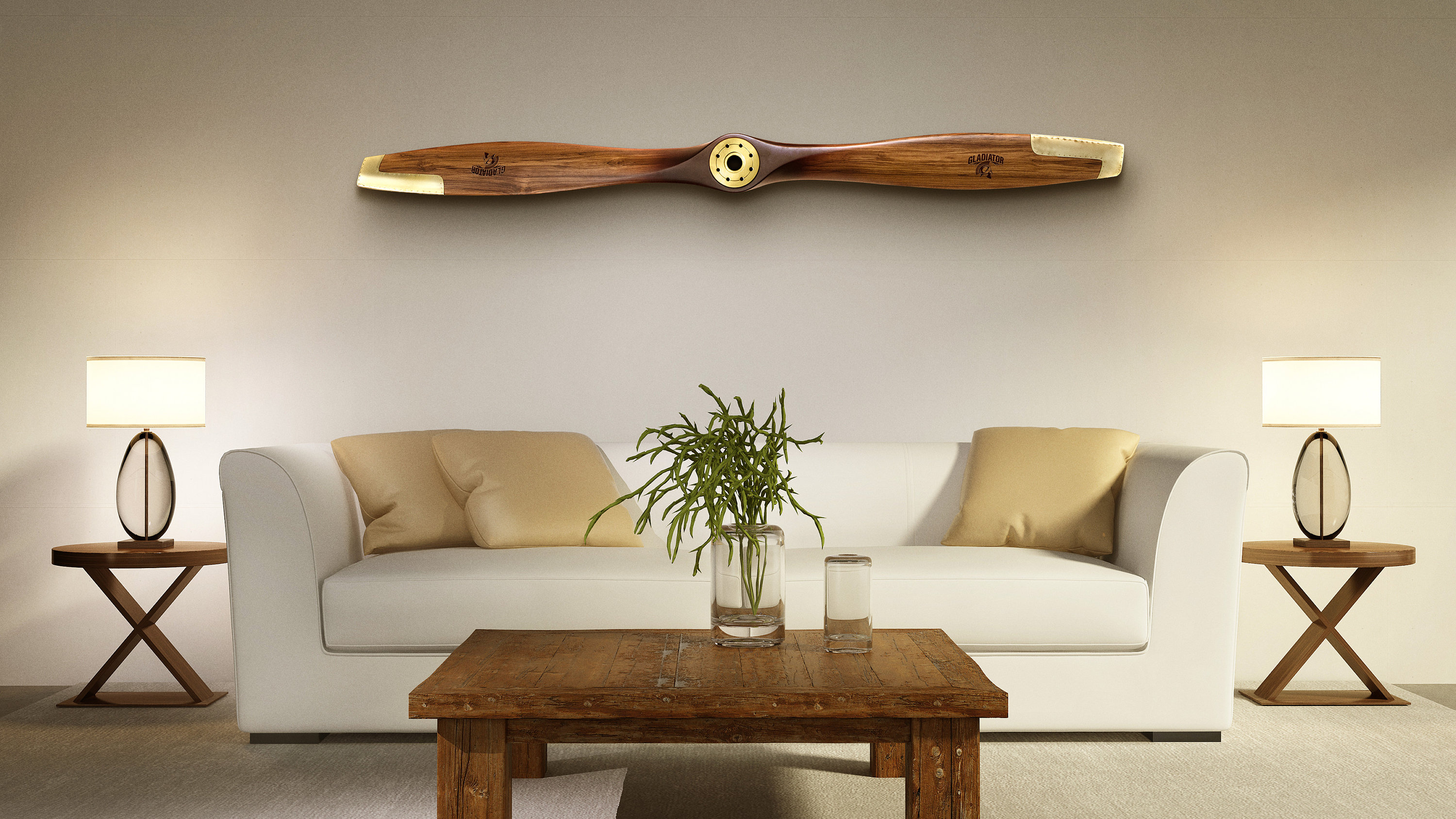 Deco 79 Traditional Wooden Airplane Propeller Decor, 5″ H x 48″ L, Polished Brown Finish, Model
