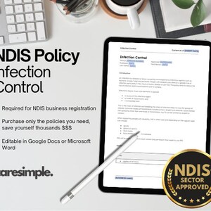 NDIS-policy - Infektionskontroll - Redigerbar - Funktionsnedsättning - NDIS - Terapi - Oberoende - Revision - Registrering - Dokument - Word - Google Dokument