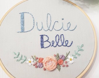 Baby announcement, Baby name, Birth announcement, Baby shower gift, Custom embroidery