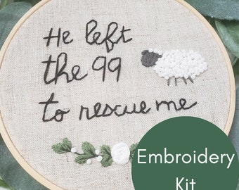 Catholic Embroidery Kit | Embroidery Kit with Digital Pattern | He Left the 99 to rescue me | Beginner Embroidery Kit | Christian Embroidery