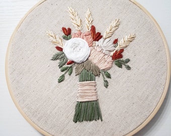 Bridal Bouquet Embroidery, Custom Floral Bouquet, Wedding Keepsake,  Anniversary gift