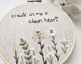 Create in me a clean heart, hand embroidery, liturgical living