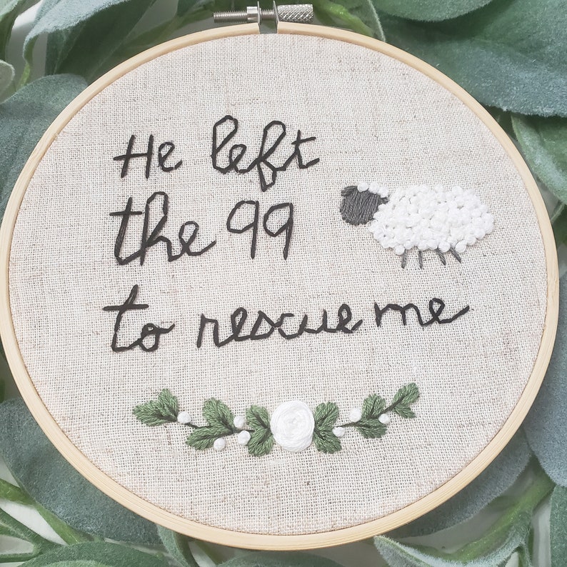 Catholic Embroidery Pattern Digital Pdf Pattern He Left the 99 Beginner Embroidery Pattern Easter Hand Embroidery Bible Verse image 1