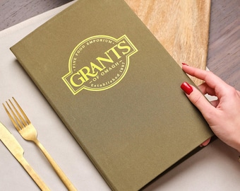 Olive Linen Menu Cover: Minimalist Cafe Menu Folder