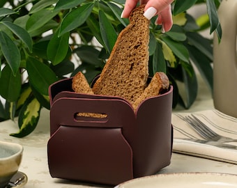 Leather Bread Basket for Restaurant Tables | Genuine Capri Leather Soft-Sided Bread Holder | Cafe Bar Hotel Tabletop Server