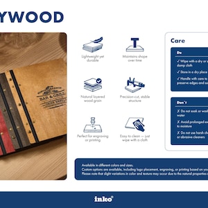 Puede incluir: Un men&uacute; de madera con el texto "PLYWOOD" en la parte superior. El men&uacute; tiene un acabado de veta de madera natural y est&aacute; encuadernado con tachuelas met&aacute;licas. El men&uacute; presenta el texto "NORTH LEBANON BAR & GRILL DRINK MENU".