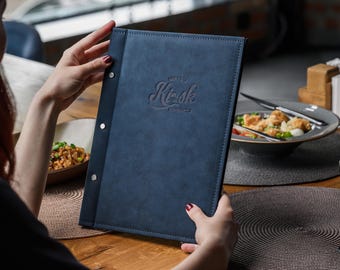 Letter Size Faux Leather Menu Cover, Nubuck PU Folder with Custom Logo