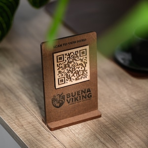 Panneau QR code, panneau de paiement, support en bois pour code QR, menu de code QR personnalisé, panneau numérisable, affichage du menu