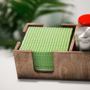 Wooden tabletop caddy. Personalized condiment holder. Table organizer