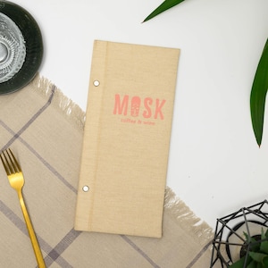 Support pour menu de boissons avec similicuir en lin, support de menu avec personnalisation, chemise de menu de restaurant, couverture de menu, menu en matériau écologique