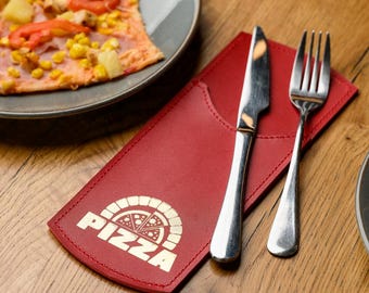 Personalized Leather Cutlery Holder: Custom Restaurant Utensil Case