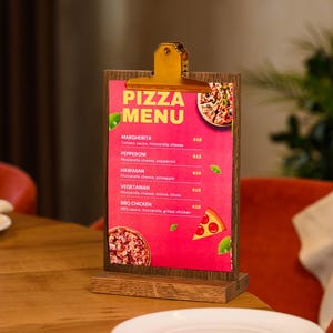 Elegant Rosewood Menu Clipboard with Tab and Metal Clip – A5 Wooden Menu Holder for Cafes, Weddings & Events