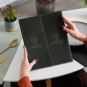 Couverture de menu en cuir souple avec logo en relief, porte-cartes de menu, folio de menu de restaurant, livret de menu de boissons