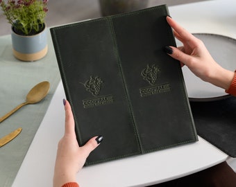 Couverture de menu en cuir souple avec logo en relief, porte-cartes de menu, folio de menu de restaurant, livret de menus de boissons