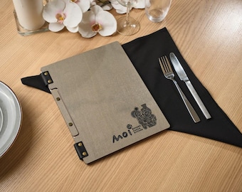 Wooden Menu Folder with Logo: Custom Restaurant Menu Cover for Changeable Sheets