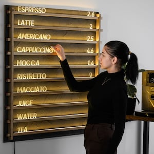 Tablero de menú de pared iluminado, tablero de menú colgante con tiras LED dentro del riel, tablero de menú intercambiable