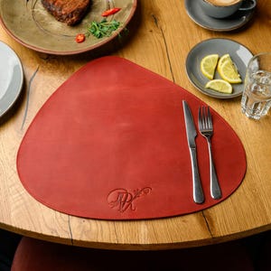Oval Leather Placemats: Personalised Dining Table Mats, Logo Embossing