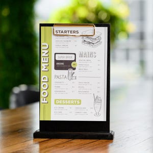Black Oak Table Stand Menu Holder with binder for A5/A4 sheets, Wedding Seating Charts, Menu Board, Wooden Sign Holder, Wooden Menu Holder