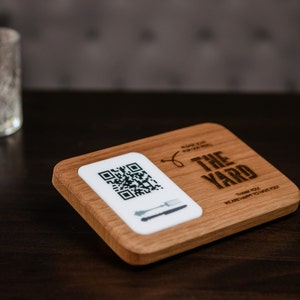 Letrero de menú con código QR de madera, escanear para ver el menú, menú de mesa de madera, menú de mesa de restaurante, menú con código QR