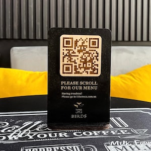 Letrero de menú con código QR, escanear para ver el menú, soporte de código QR para cafetería y bar, letrero de código QR personalizado para restaurante