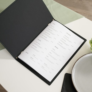 Porte-menus à couverture rigide avec élastique pour plier en deux, porte-menus pour carte des vins, porte-menus en cuir avec logo en relief