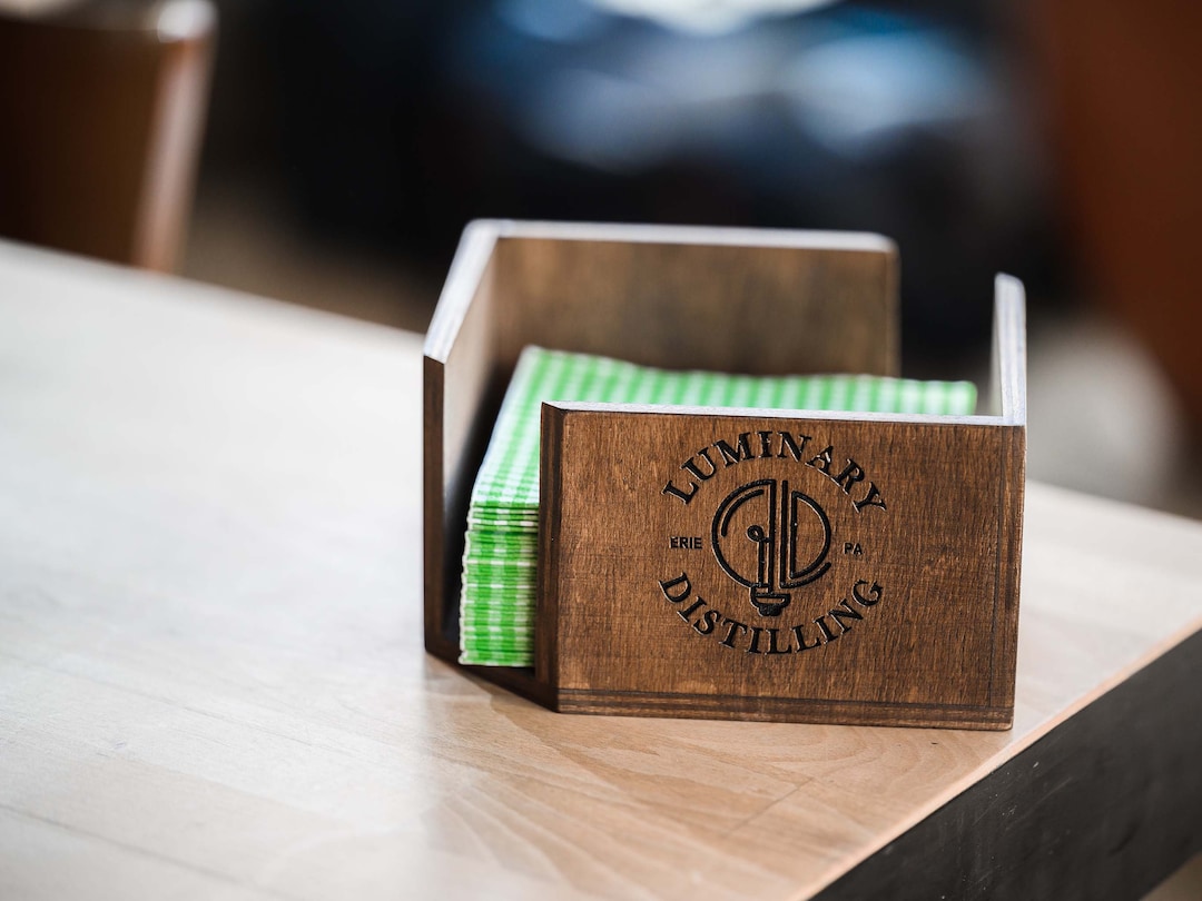 Wooden Cocktail Napkin Holder With Logo Engraving Etsy