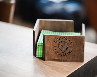 Wooden Cocktail Napkin Holder with Logo Engraving