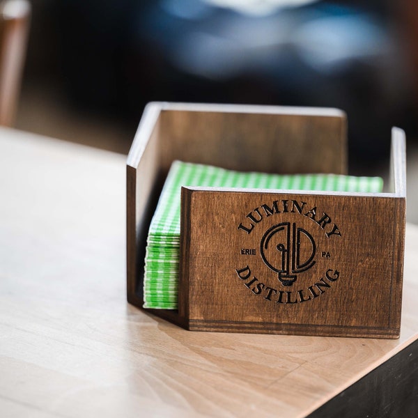 Wooden Cocktail Napkin Holder with Logo Engraving