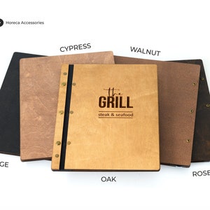 Wooden Menu Folder fastened on Leather Strap, Engraved Menu Holder, Restaurant Menu Folder, Menu Board, Menu Book Cover, Custom Menu Cover image 3