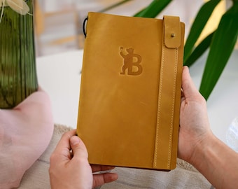 Leather Menu Holder with Elastic Strap: Restaurant Cafe Bar A5 Cover